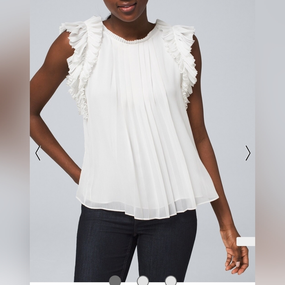 White House Black Market MICRO PLEATED SHELL Ecru Size M